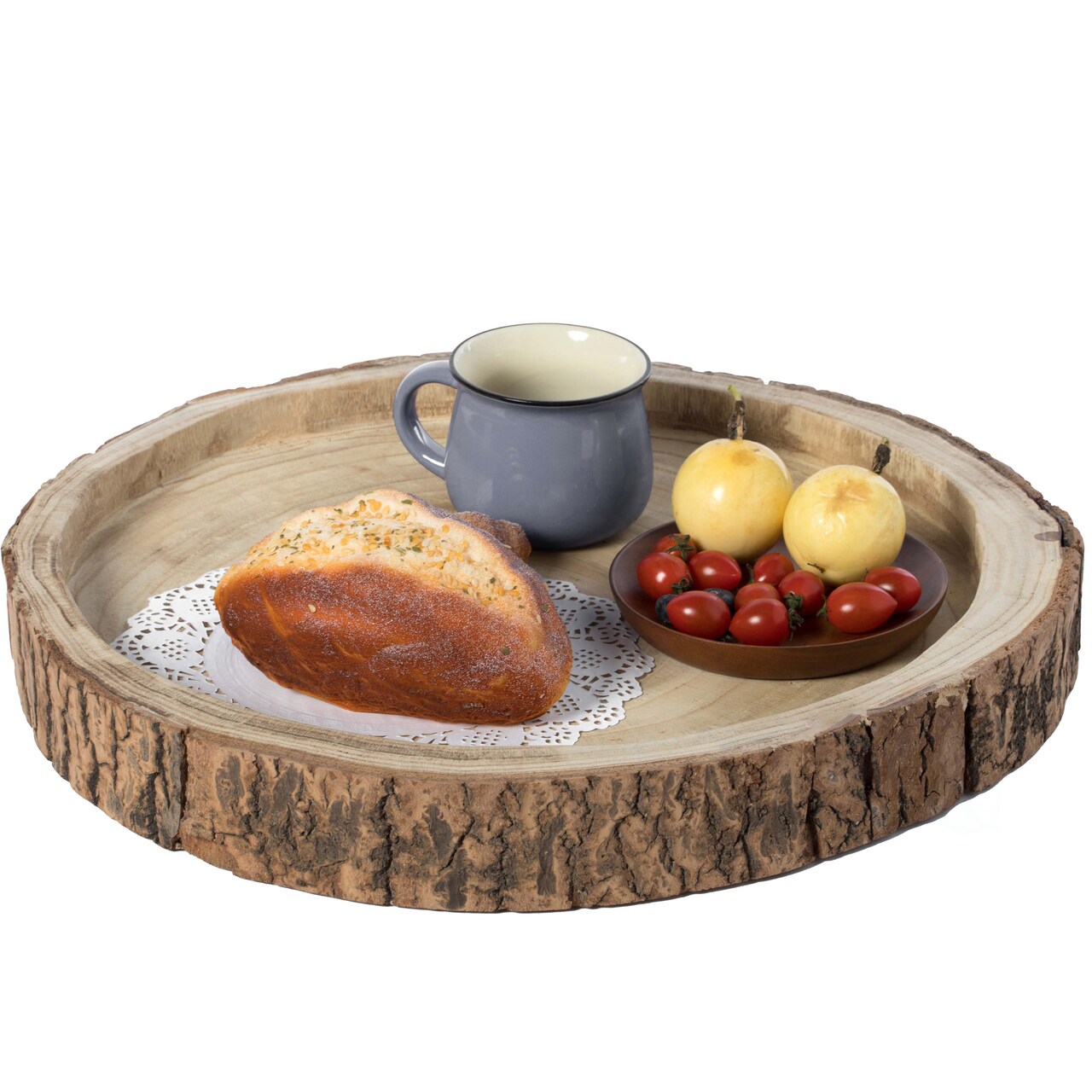 Wood Tree Bark Indented Display Tray Serving Plate Platter Charger